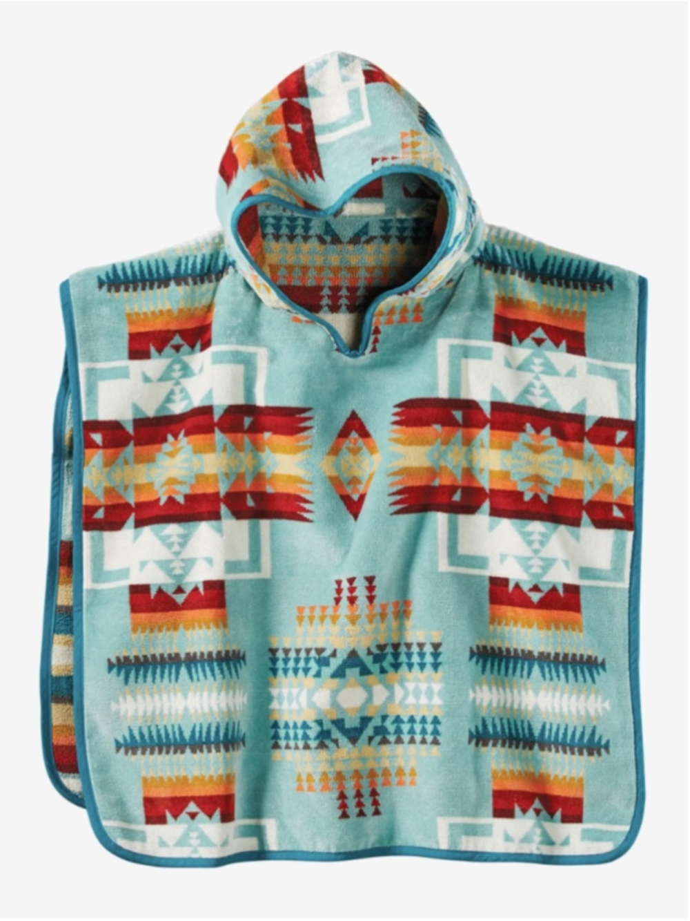 Pendleton Chief Joseph Hooded Kids’ Towel 
Aqua Southwestern Aztec boho poncho